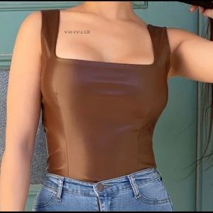 Square neck leather shirt